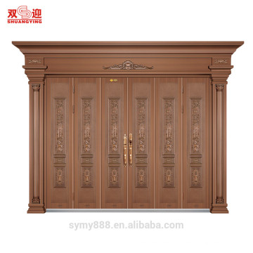 high end villa 6 panel steel entry door used copper powder coated painting with stainless steel door lock